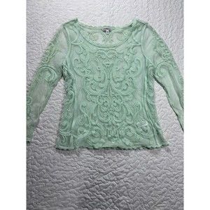 Express Pastel Green Sheer Lace Embroidered Long Sleeve Blouse size small